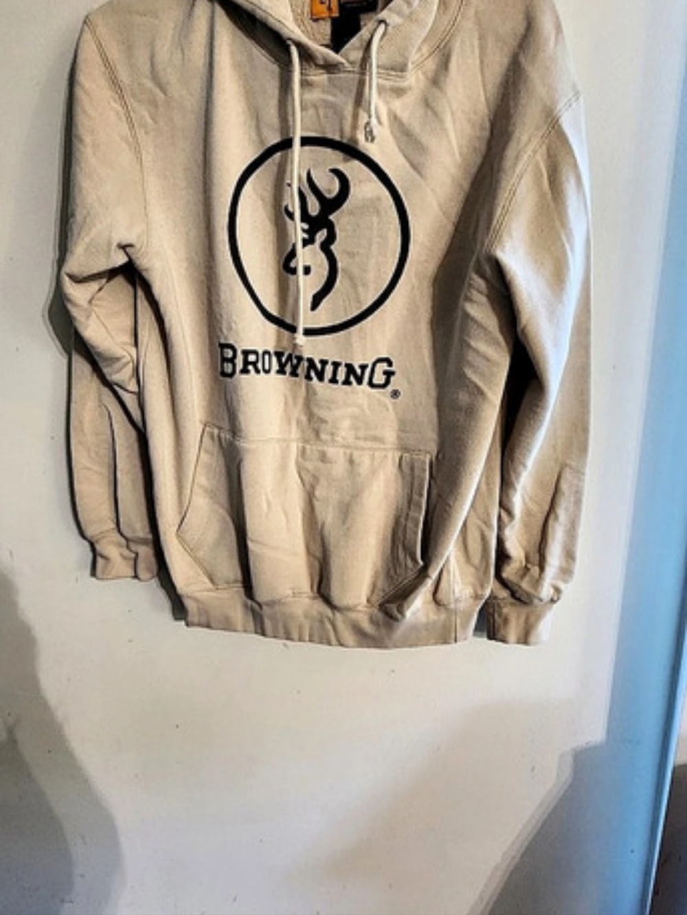 Browning Casual Sportswear Tan Beige Buckmark Logo Pullover Hoodie Size Small
